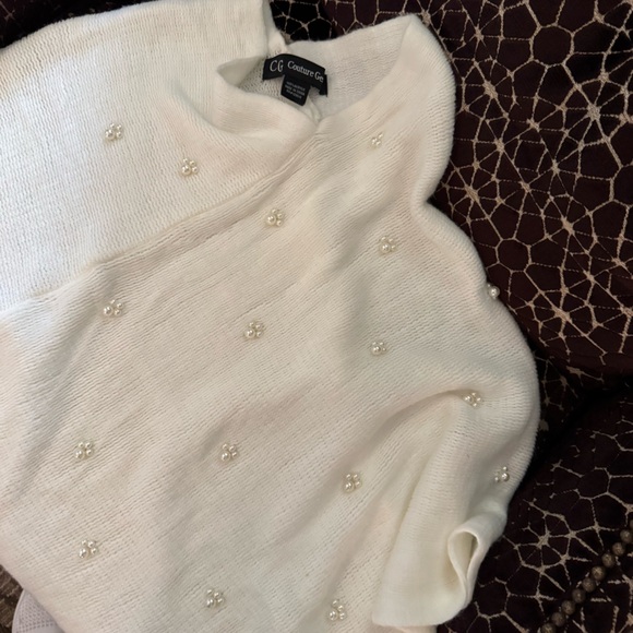 New NWOT couture gems white ivory poncho sweater with pearl beads winter - Picture 8 of 12